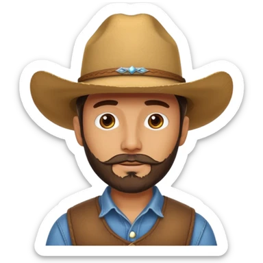Man with short beard, wearing a cowboy hat sticker