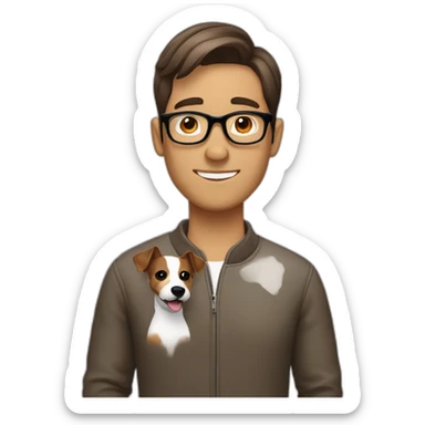 Man with modern hair brown hair with glasses with jack russell terrier dog sticker