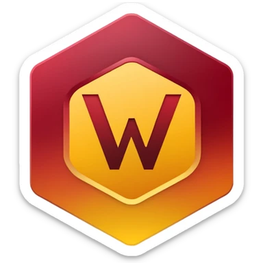 hexagon emblem with a thick yellow-to-gold outline and a dark red gradient inside. In the center, place a bold capital letter V in the same yellow-to-gold gradient as the outline. Keep the shapes clean and geometric, with smooth color transitions and no background color. sticker