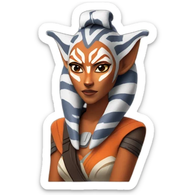 Sexy Ahsoka Tano posing (portrait, front facing, Apple iOS 17 style) (small horns) sticker