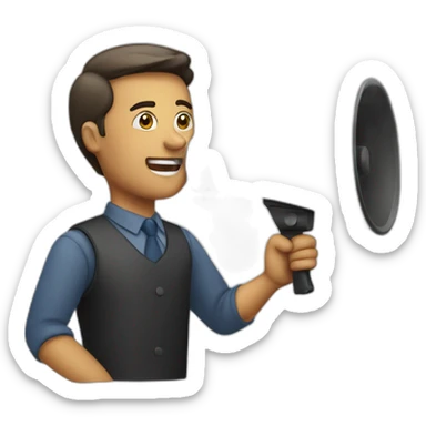 a man with a loudspeaker sticker