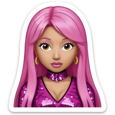 Nicki Minaj with long pink hair, dark pink sequin outfit  sticker