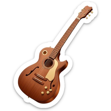 Cinematic Realistic Guitar, smooth mahogany body with deep wood grain, metal strings catching soft reflections, intricate tuning pegs gleaming subtly, warm light accentuating the contours, glowing with the warmth of music and craftsmanship. sticker