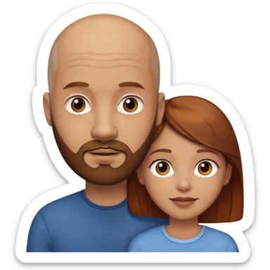 Couple. A bald man with brown beard and a girl with light skin dark yellowish brown auburn hair. sticker