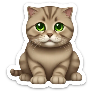 Brown scottish fold cat with green eyes  sticker