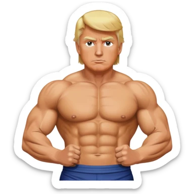 Donald Trump with six pack abs, muscular figure, blonde hair sticker