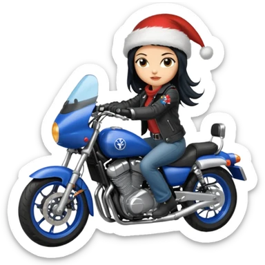 biker girl black long hair moto christmas yamaha blue sticker