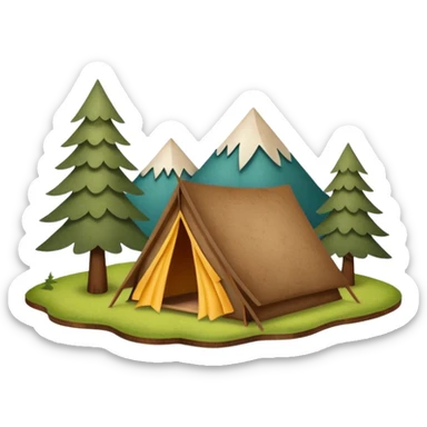 Wooden Camping sign made of felt texture, scrapbooking style, transparent background sticker