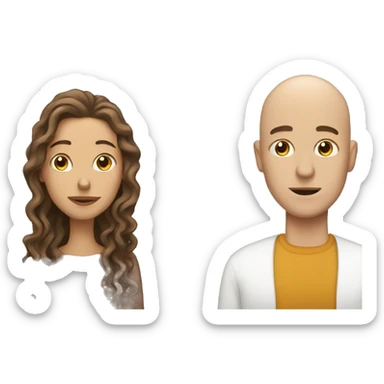 Bald white man thinking about brown woman with long curly hair  sticker