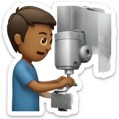 Homem cortando tecido com máquina  sticker