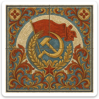 Kerama Marazzi style tile design featuring a Soviet-era mosaic motif, ornamental and decorative sticker