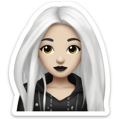 girl with white skin, black hair and white strands in goth style sticker