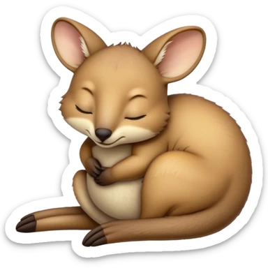Meme-Worthy Cute Sleeping Wallaby Portrait Emoji, Head resting peacefully with a contented smile, showcasing a compact, agile build and a luxuriously soft tan fur, eyes shut in a serene, restful nap, Simplified yet hilariously adorable features, highly detailed, glowing with a soft, drowsy light, high shine, relaxed and utterly lovable, stylized with an air of playful laziness, bright and heartwarming, soft glowing outline, capturing the essence of a comically sleepy wallaby, so meme‐worthy it feels like it could instantly become the next viral sensation of adorable slumber! sticker