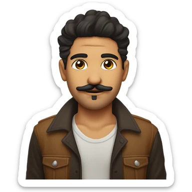 chico moreno con tupe, ojos color miel, bigote, y perilla, con dilataciones en las orejas y un piercing septum sticker