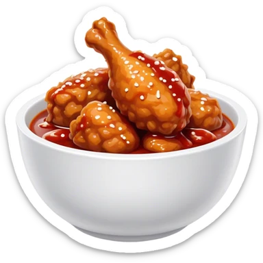 Korean Fried Chicken Cinematic Realistic Korean Fried Chicken Dish Emoji, depicted as bite-sized chicken chunks generously coated in a glossy, spicy sauce, in a bowl. sticker