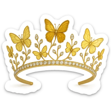 butterfly crown with a soft yellow base, only a couple of butterflies in light and dark yellow enamel, sparkling gems sticker