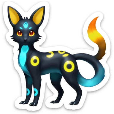 Shiny Aural Iridescent Fluorescent Bioluminescent Umbreon-Amaura-Salandit-Torracat-Fakémon-fusion (full body) sticker