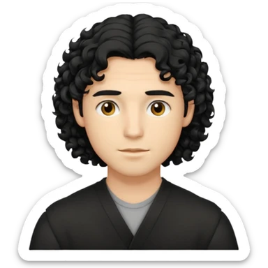 emoji of a young man with shoulder-length curly black hair and blond highlights, no beard, neutral expression sticker