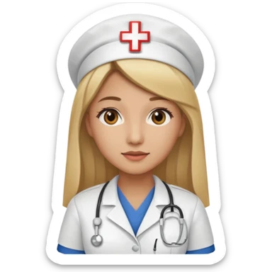 Mujer color de piel moreno claro, con cabello rubio largo, lacio y suelto, de enfermera sticker