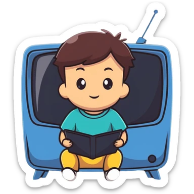cute child sitting and watching cartoons on TV sticker