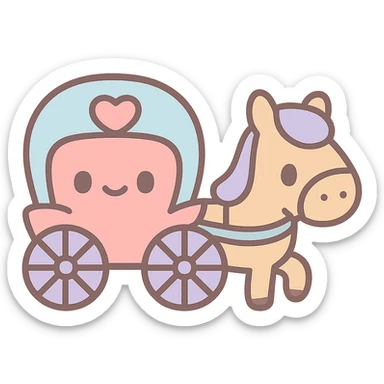 cute kawaii style emoji of a horse-drawn buggy with a heart sticker