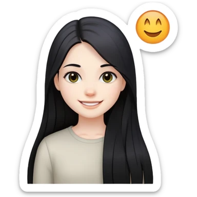 smiling girl with long straight black hair, pale skin, dark eyes sticker