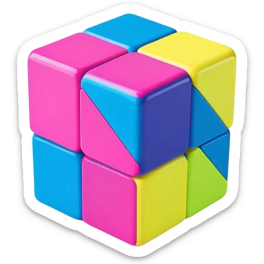A 3x3 Rubik's Cube with bright 90s American colors, neon pink, electric blue, neon green, vibrant yellow, and purple, minimalist design sticker