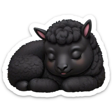 Meme-Worthy Cute Sleeping Black Alpaca Portrait Emoji, Head resting peacefully with a contented smile, showcasing a delightfully sturdy build and a luxuriously soft jet-black fleece, eyes shut in a serene nap, Simplified yet hilariously adorable features, highly detailed, glowing with a soft, drowsy light, high shine, relaxed and utterly lovable, stylized with an air of playful laziness, bright and heartwarming, soft glowing outline, capturing the essence of a comically sleepy alpaca, so meme-worthy it feels like it could instantly become the next viral sensation of adorable slumber! sticker
