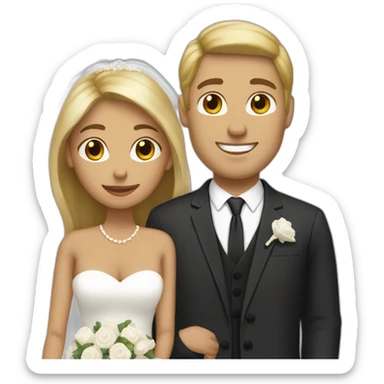 Tan woman with brown hair and white man with blonde hair getting married sticker
