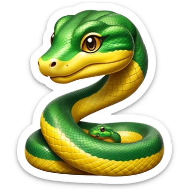 cinematic-cute-anaconda-portrait-emoji,-head-tilted-playfully-and-inquisitively,-with-a-sleek,-shimmering-body-adorned-with-detailed-scale-patterns-and-round,-sparkling-eyes-full-of-wonder,-simplified-yet-irresistibly-adorable-features sticker