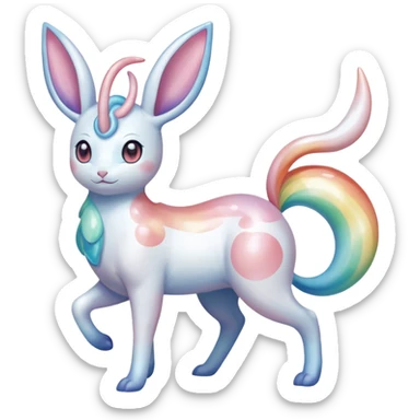 Pearlescent Milky-White Opalescent Rainbow-Tinted Soft-Glowing Celestial Sylveon-Milotic-Cresselia-Fakémon-creature (full body) sticker