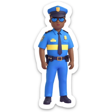 black male police officer, dark blue uniform, brown sunglasses, no hat, plain background sticker