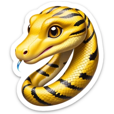 cinematic-cute-anaconda-portrait-emoji,-head-tilted-playfully-and-inquisitively,-with-a-sleek,-shimmering-body-adorned-with-detailed-scale-sriped patterns-and-round,-sparkling-eyes-full-of-wonder,-simplified-yet-irresistibly-adorable-features sticker