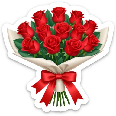 bouquet of roses with bow and wrapping paper sticker