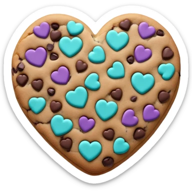 Purple and teal chocolate chip cookie heart sticker