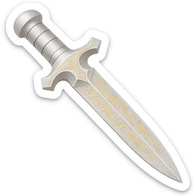 Recolor this weapon to a very light metallic silver color with subtle, elegant gold engravings, matching the gold tone and style of the provided silver shield reference. The gold should be soft and not too yellow or green. Transparent background. sticker