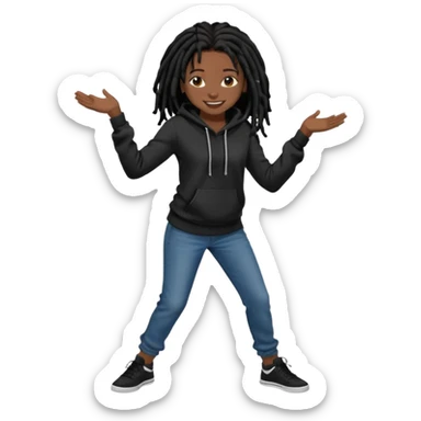 African American girl dark skin with shoulder length black deadlocks wearing I plain black hoodie wearing skinny jeans dancing in street sticker