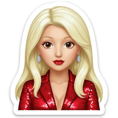 Christina Aguilera with long platinum blonde hair, red sequin outfit sticker