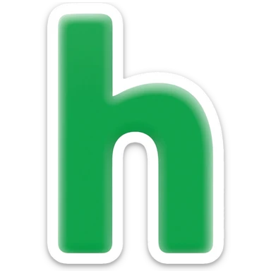 A logo with a lowercase h in green, with a white background sticker