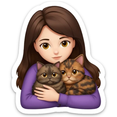 brunette girl snuggling a tortoiseshell Persian cat sticker