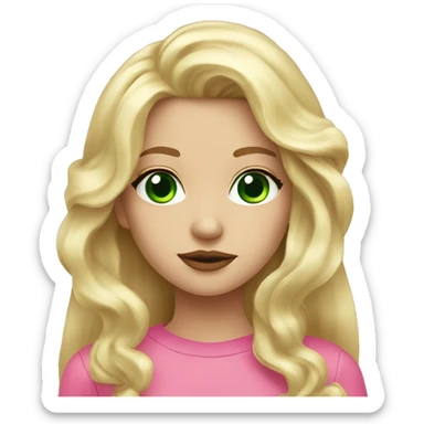 Blonde Long hair girl green eyes big pink lips small nose beautiful  sticker