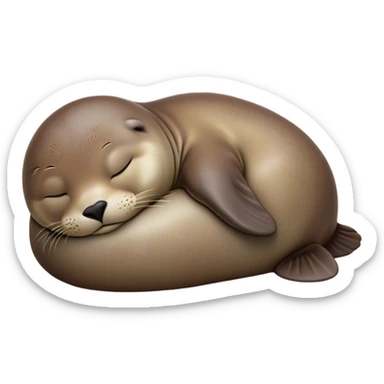 Meme-Worthy cute Sleeping Seal Portrait Emoji, Head resting peacefully with a contented smile, showcasing a luxuriously smooth, glossy form and eyes gently closed in serene slumber, Simplified yet hilariously adorable features, highly detailed, glowing with a soft, drowsy ocean light, high shine, relaxed and utterly lovable, stylized with an air of playful laziness, bright and heartwarming, soft glowing outline, capturing the essence of a sleeping seal that feels destined to become the next viral sensation of adorable rest! sticker
