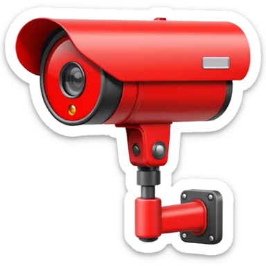 Minimalist emoji-style sticker of a CCTV camera with a glowing red record light, facing forward. Flat icon, grayscale with small red accent.
 sticker