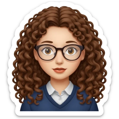 Rapariga, com óculos, cabelo castanho, aos caracóis, comprido sticker