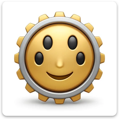 Apple iOS style 3D emoji of a settings gear, metallic silver, realistic shading, soft shadows, glossy surface, rounded edges, centered on white, 4K quality sticker
