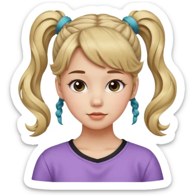 Teenage girl, wearing a cute and aesthetic outfit, with her hair tied up in a high ponytail, and with side bangs also front bangs, her hair wavy sticker