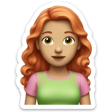 A red-haired girl with green eyes in pink clothes sticker