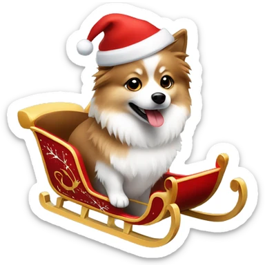 Brown and white German spitz wearing a Santa hat and riding a sleigh  sticker