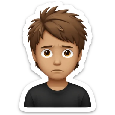 generate a pretty tan bratz boy with brown messy hair looking sad. Wearing a black tshirt sticker