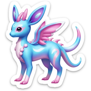 Shiny Sparkly Iridescent Bioluminescent Glowing Lumineon-Amaura-Dragonair-Sylveon-Fakémon-hybrid-creature (full body)  sticker
